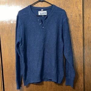Schott Bros Navy Blue Waffle Knit Henley Long Sleeve Shirt Men’s M